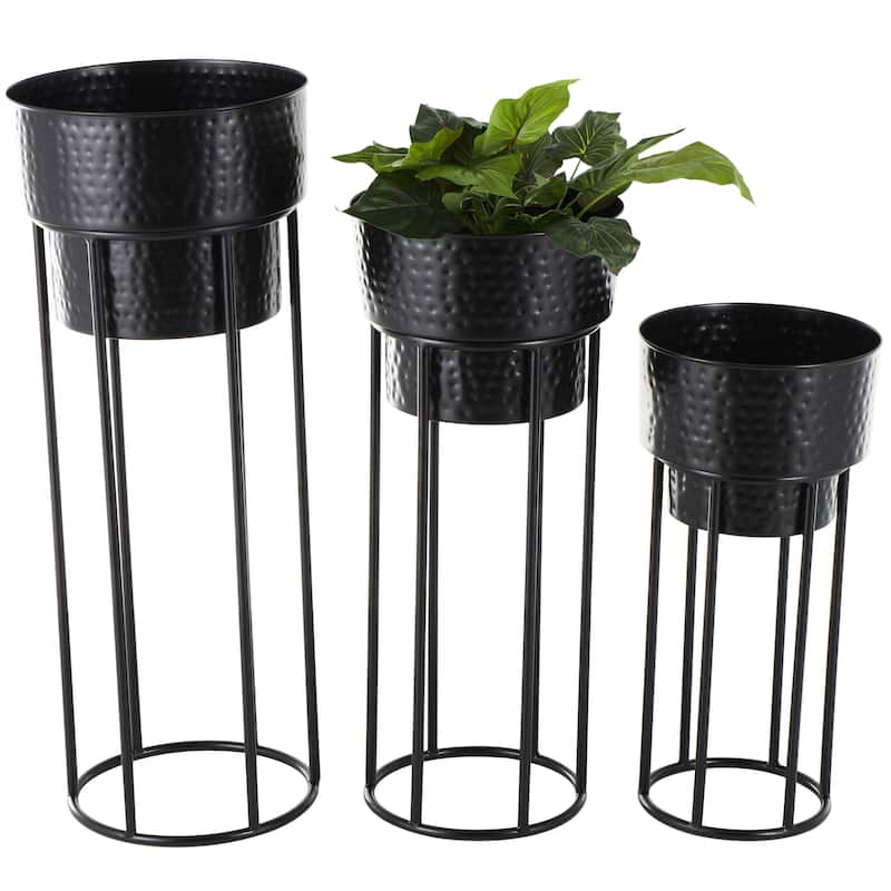 Metal Nesting Indoor Outdoor Planter with Open Framed Black Caged Base - Set of 3 Black - Roche River Decor - Black