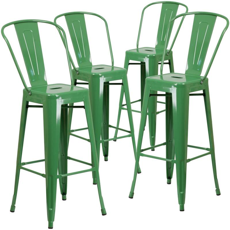 4 Pack 30" High Metal Indoor-Outdoor Barstool with Back - Kitchen Furniture