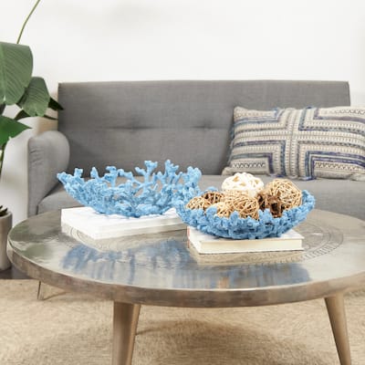 Blue Resin Textured Coral Decorative Bowl Decorative Bowl (Set of 2)