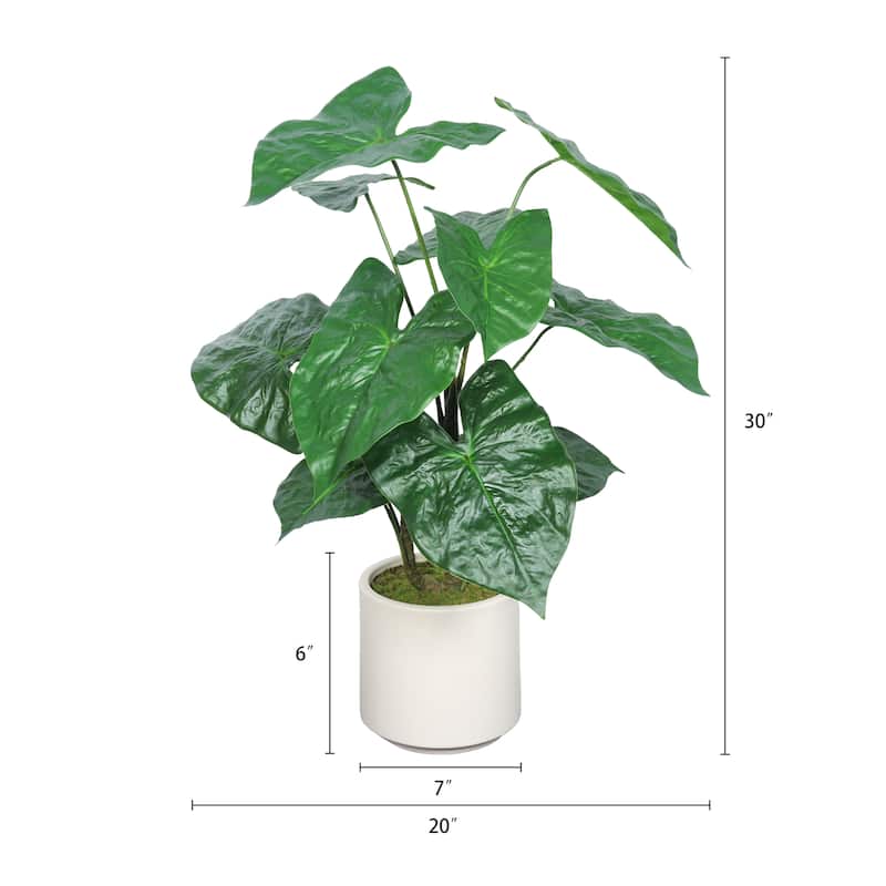 30" Artificial Tropical Alocasia Leaf Plant With White Pot 2pc/set