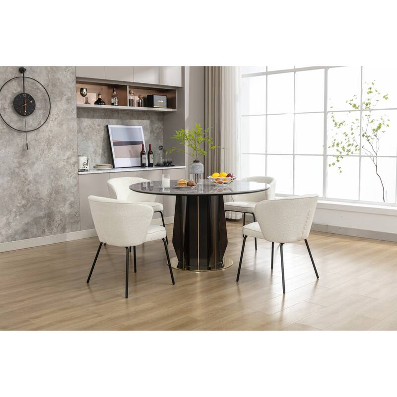 Set of 2 Boucle Fabric Dining Chairs With Black Metal Legs