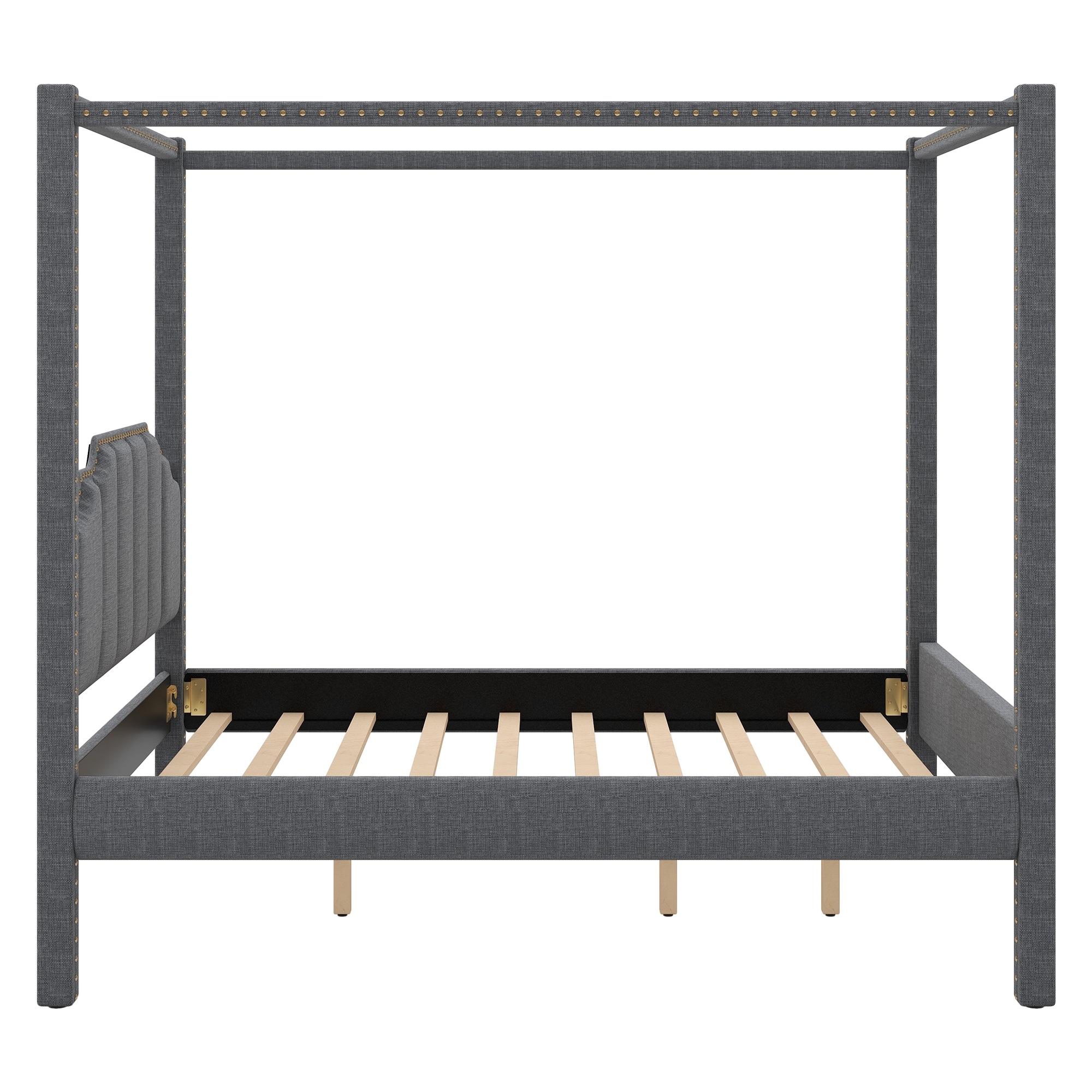 Xenia Queen Size Upholstered Canopy Bed with Headboard - Bed Bath & Beyond  - 36251702