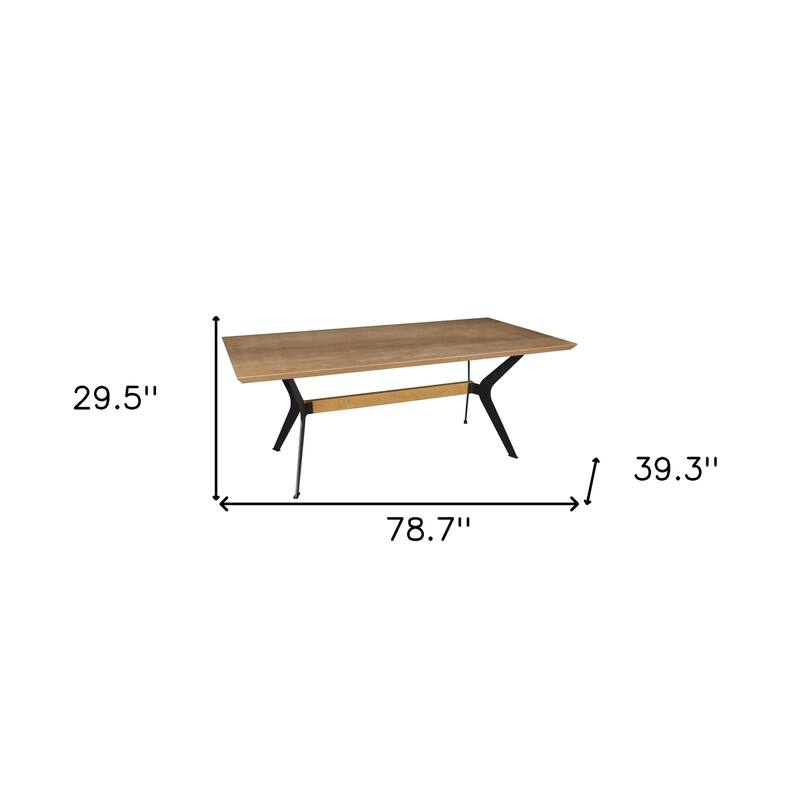 HomeRoots 79" Brown and Red Wood and Metal Trestle Base Dining Table - 78.70 in. x 29.50 in. x 39.30 in.