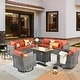 preview thumbnail 1 of 49, HOOOWOOO 11-piece Rattan Wicker Outdoor Furniture Set Swivel Chairs with Fire Pit Red/Orange