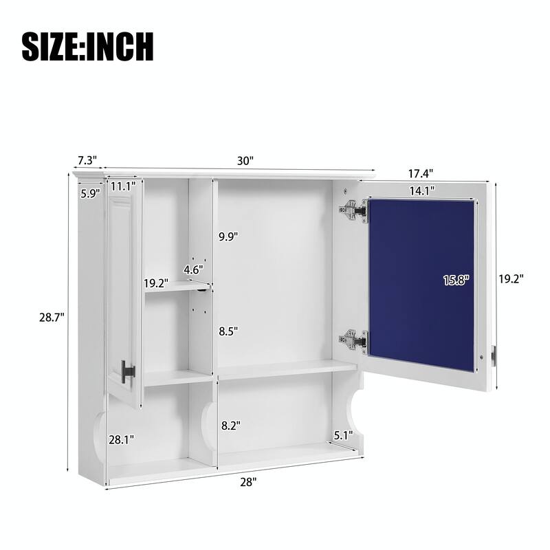 30-Inch Mirror Medicine Cabinet with Open Shelves