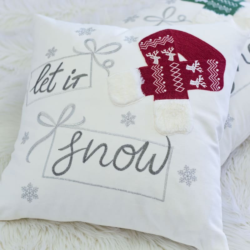 Christmas Throw Pillow - 20x20" Square Cotton Cushion with Red Knit Hat Design and Insert - Red