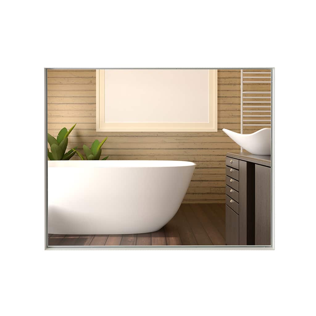 Glossy White Rectangular Wall-Mounted Beveled Bathroom Mirror
