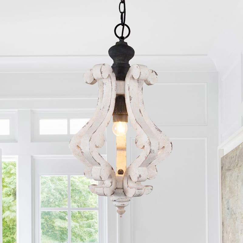 Bella Depot 1-Light Rustic Wood Chandelier Farmhouse Distressed Wood Pendant Light