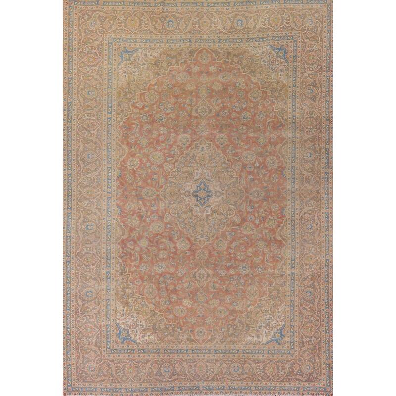 Traditional Kashan Persian Vintage Area Rug Handmade Wool Carpet - 9'8" x 12'9"
