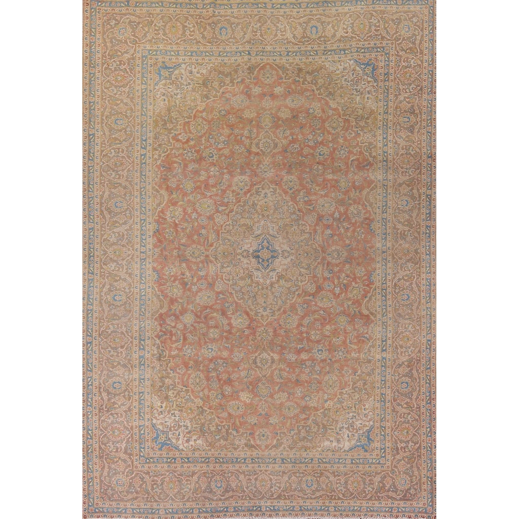 Traditional Kashan Persian Vintage Area Rug Handmade Wool Carpet - 9'8" x 12'9"