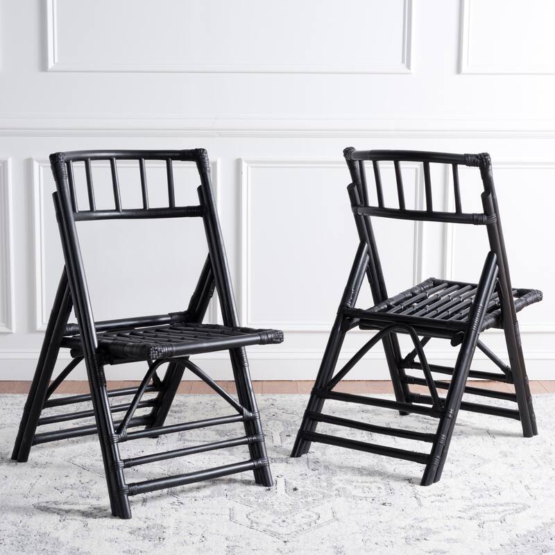 SAFAVIEH Maja Black Rattan Folding Accent Chair Set of 2 (Fully Assembled) - 19Wx28Dx35H