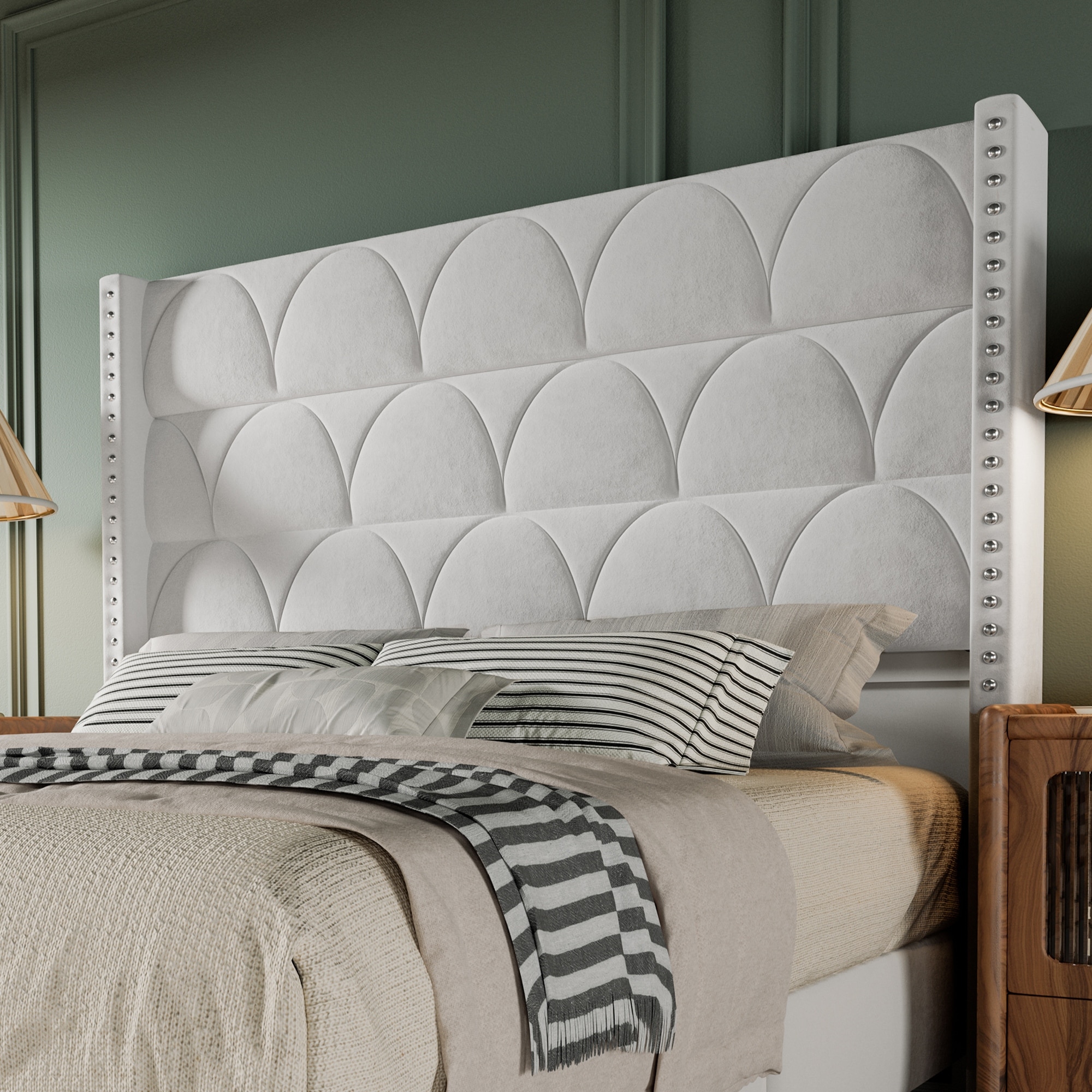Hansabenne 56" Tall Velvet Wingback Headboard Upholstered Design with Adjustable Height Fit for Queen King Beds (Headboard Only)