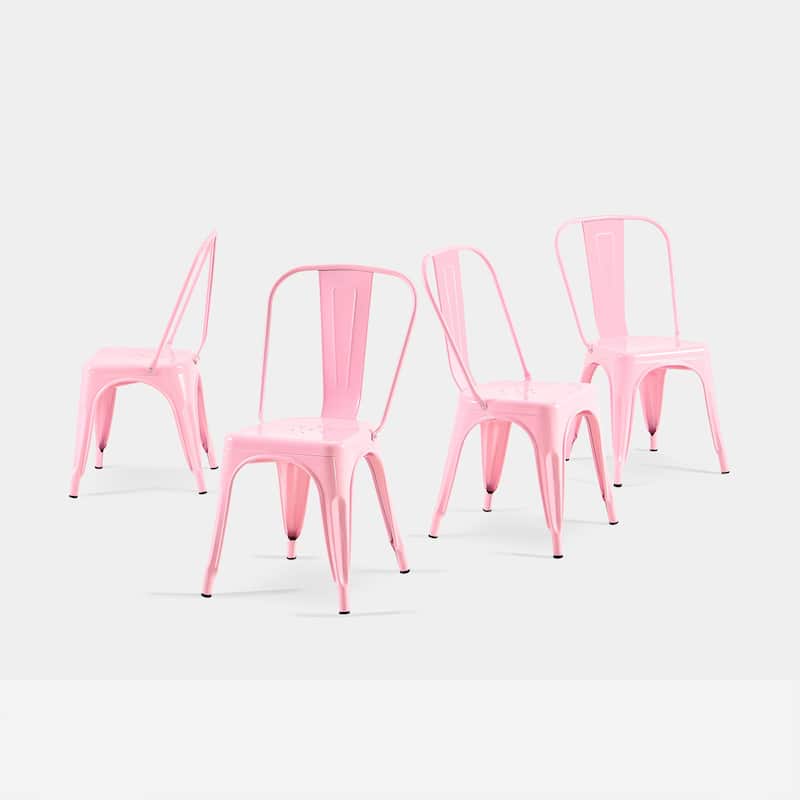 18" Modern Industrial Metal Stackable Pink Dining Chair, 4PCS - 18" W X 18" D X 33" H
