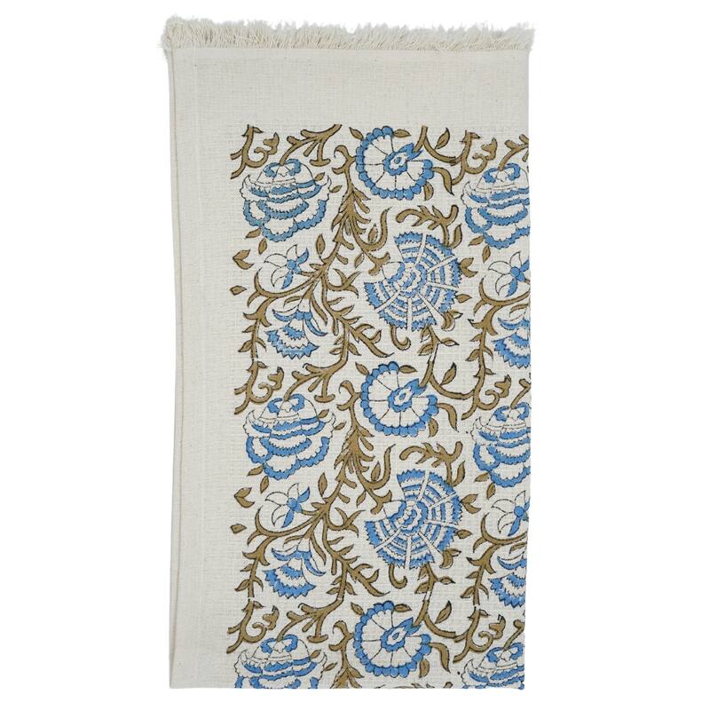 Fabdivine Honeycomb or Waffle Weave Hand Block Floral Print Hand Towel, Kitchen Gift Use