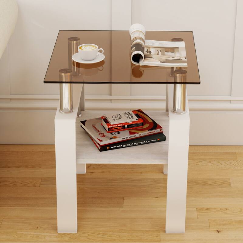 Set of 2 Modern Tempered Glass Tea Table ,Tempered Glass Tabletop with MDF Layer,Coffee Table