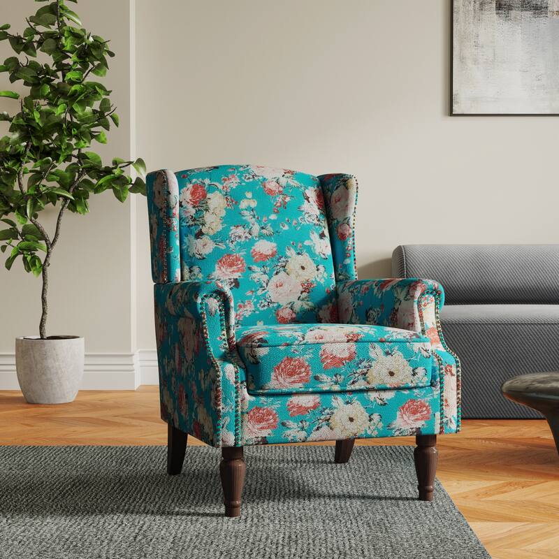 Patterned Upholstered Accent Chair for Living Room - Peacock Blue