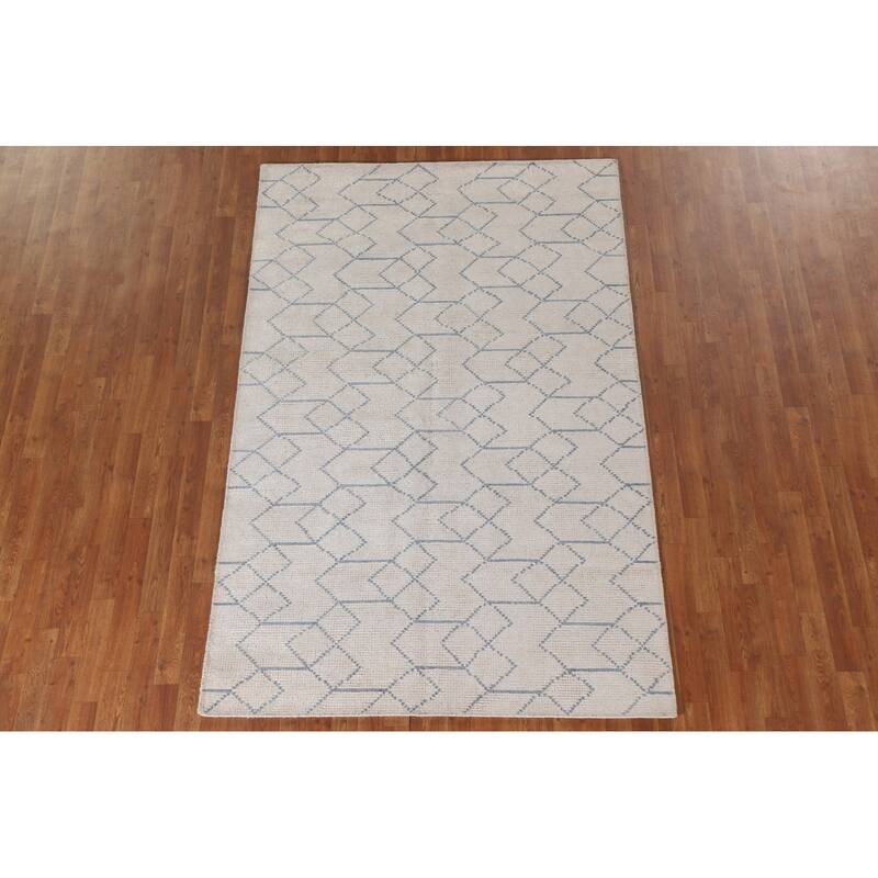 All-Over Moroccan Indian Area Rug Hand-Knotted Wool Carpet - 5'0"x 7'11"