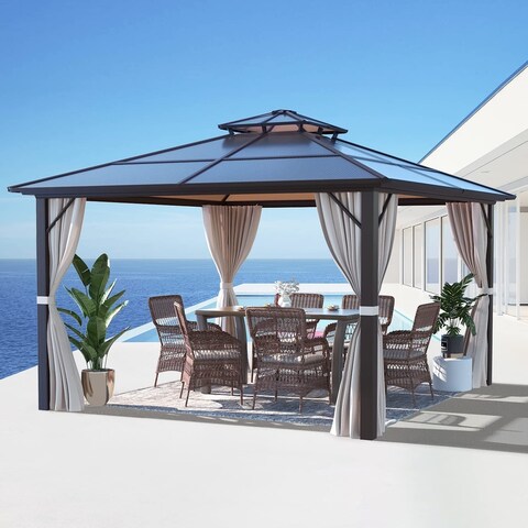 EROMMY 12'x12' Outdoor Double Roof Hardtop Gazebo for Patio, Garden