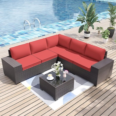 Delnavik Patio Furniture Set Sofa 6-Piece Wicker Sectional Sofa Set, Outdoor Furniture Rattan Patio Sofa Conversation Set
