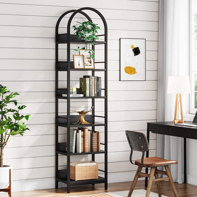 6 Tiers 78.7" Tall Narrow Arched Open Bookshelf