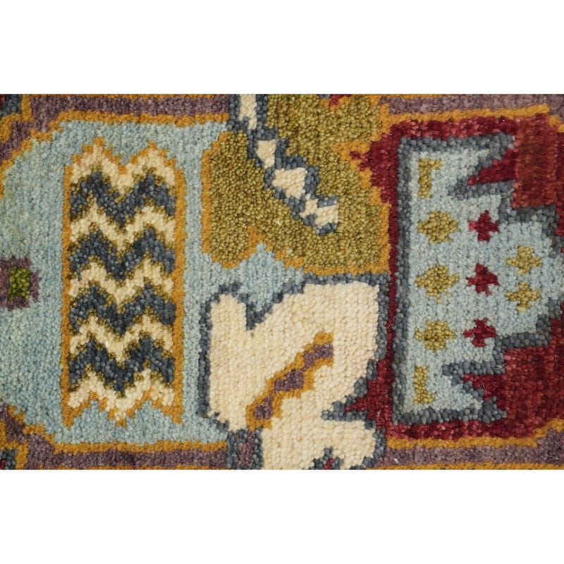 Hand Knotted Oriental 100% Wool Carpet Traditional Geometric Green Kazak Area Rug - 11' 10'' X 8' 11''