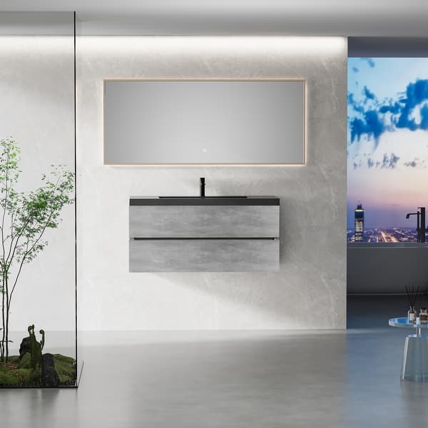 slide 2 of 77, GDFStudio - Carter Floating Bathroom Vanity with Quartz Sand Countertop & Soft-Close Drawers 48" - Grey