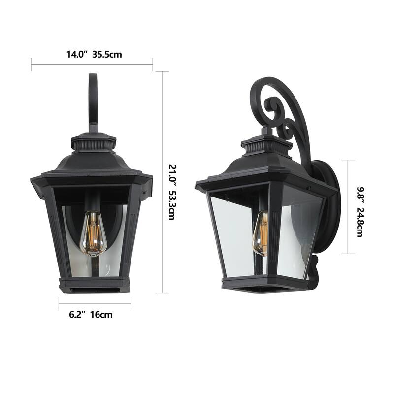 14inch 2-Pack Black Outdoor Wall Lanterns with Clear Glass Panels