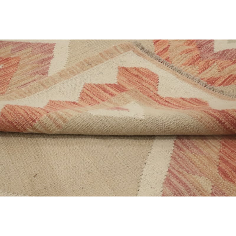 Hand Woven Oriental 100% Wool Carpet Southwestern Tribal Beige & Ivories Kilim Area Rug - 9' 8'' X 7' 11''