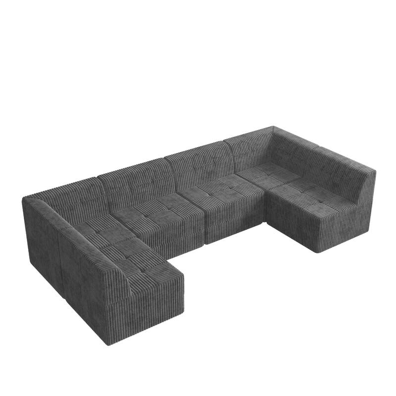 Roomfitters U-Shape Modular Sectional Sofa, Oversized Corduroy Sleeper Couch with Comfy Cushions, Space-Saving Design