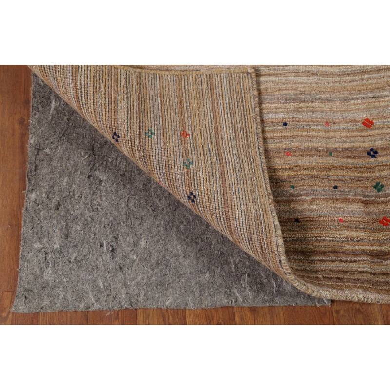 Striped Tribal Gabbeh Indian Area Rug Hand-Knotted Wool Carpet - 8'0"x 9'8"