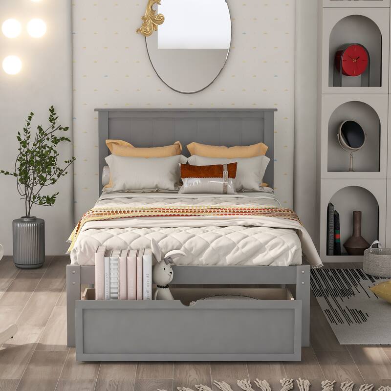 Wood Platform Bed with Under-Bed Drawer Storage, No Box Spring Needed