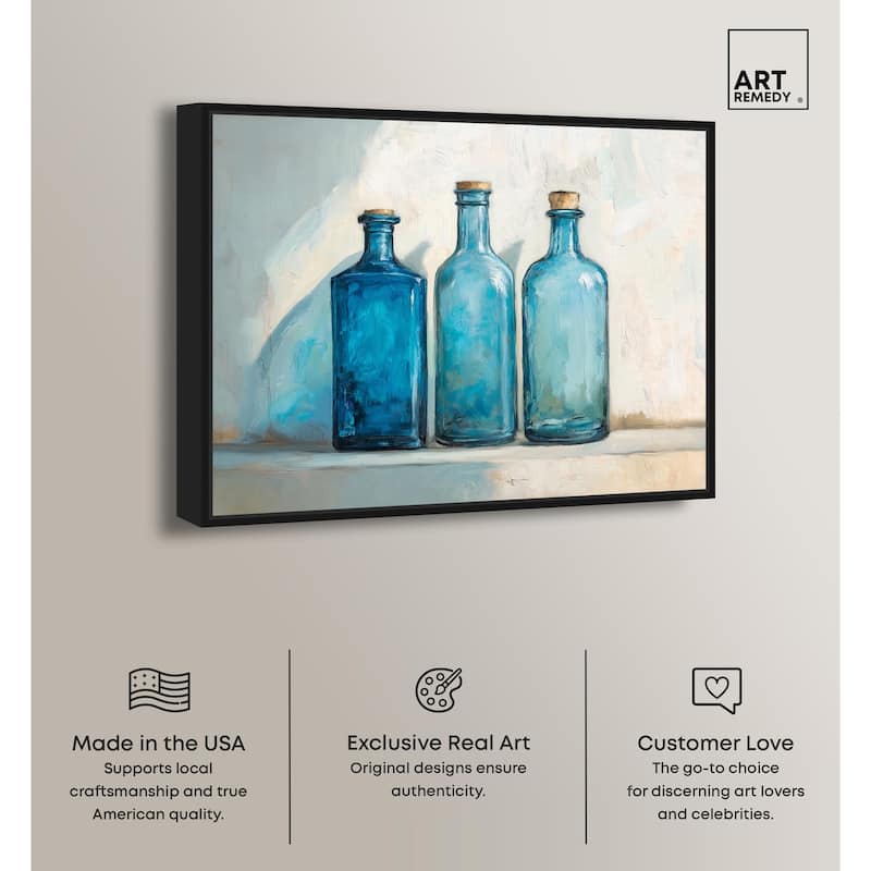 Three Blue Bottles Canvas by Art Remedy