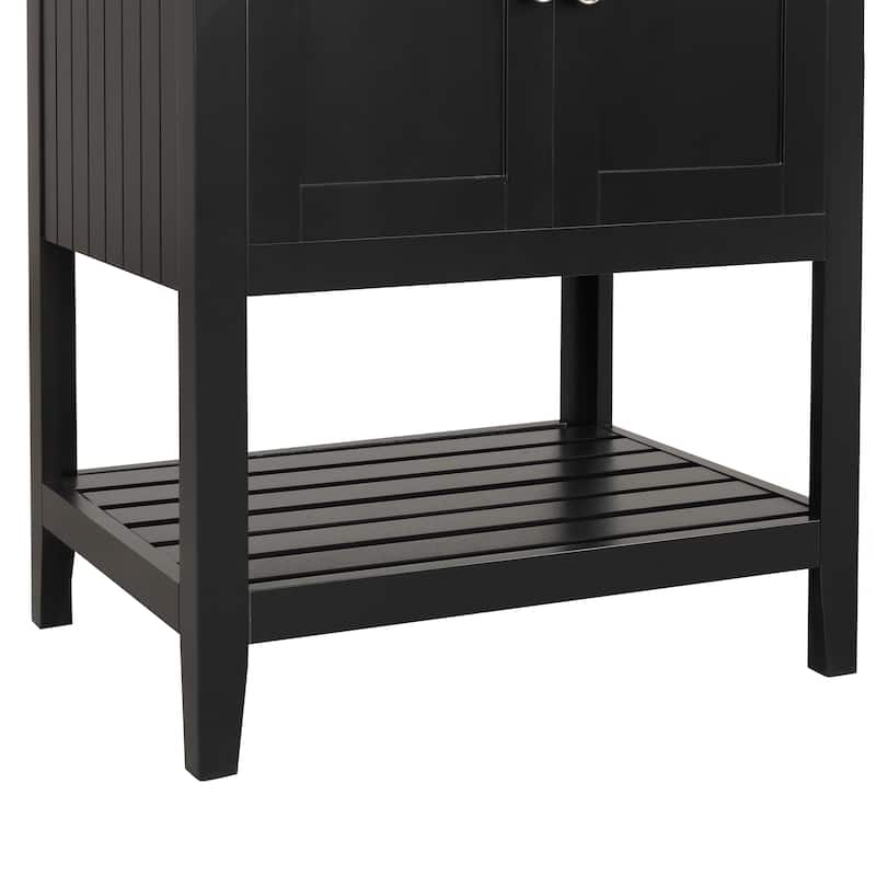 Roomfitters 24" Bathroom Vanity with Ceramic Sink Open Style Shelf Solid Wood Frame Modern Sleek Cabinet