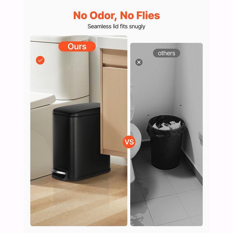 6L Slim Trash Can with Step Pedal, Soft-Close Lid, and Removable Inner Bin