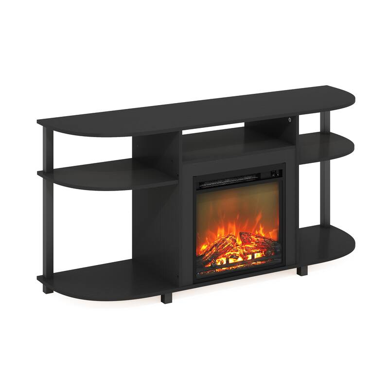 Furinno Jensen Open Storage Curved Entertainment Center Stand with Fireplace for TV up to 55 Inch - Americano
