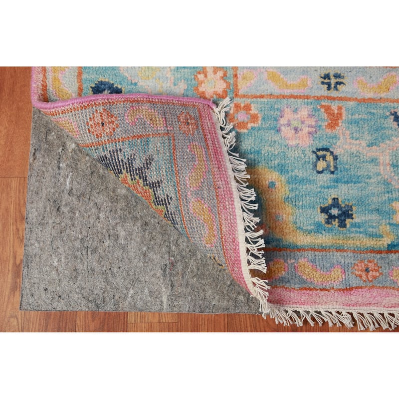 Pink Blue Floral Oushak Indian Large Rug Handmade Wool Carpet - 7'11" x 16'0" - 7'11" x 16'0" - Pink