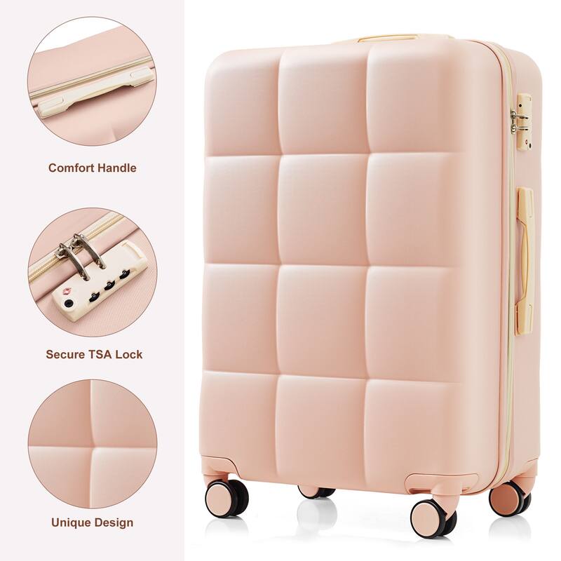 Luggage Set of Three, ABS Hard Shell Luggage with Spinner Wheels. - Pink