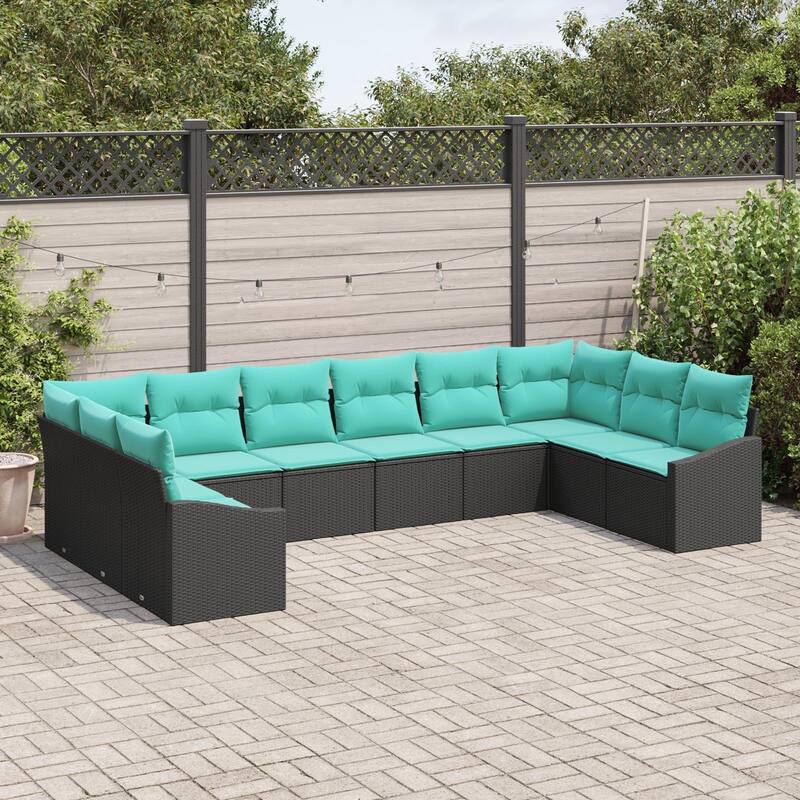 vidaXL 11 Garden Sofa Set with Cushions Black Poly Rattan - 135.4 x 70.3 x 27.2