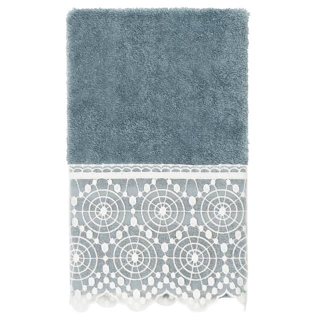 Authentic Hotel and Spa 100% Turkish Cotton Arian Cream Lace Embellished Hand Towel - Teal