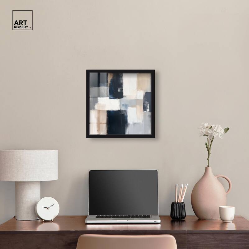 Blue and Tan Abstraction I Shadowbox by Art Remedy