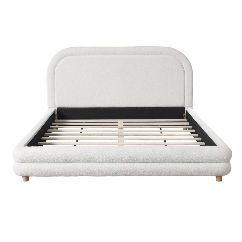 Christopher Knight Home - Camellia Modern Boucle Upholstered Bed Frame with Thick Curved Headboard and Wood Legs