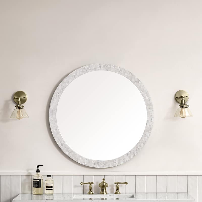 James Martin Vanities Callie 30" Round Mirror, White Mother of Pearl