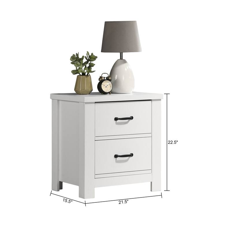 21.5" Modern White Two-Drawer Nightstand End Table