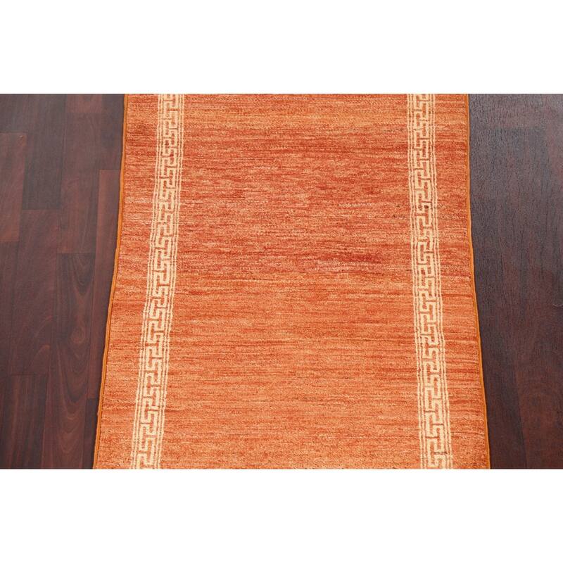 Orange Bordered Gabbeh Kashkoli Oriental Runner Rug Wool Hand-knotted - 2'7" x 9'1"