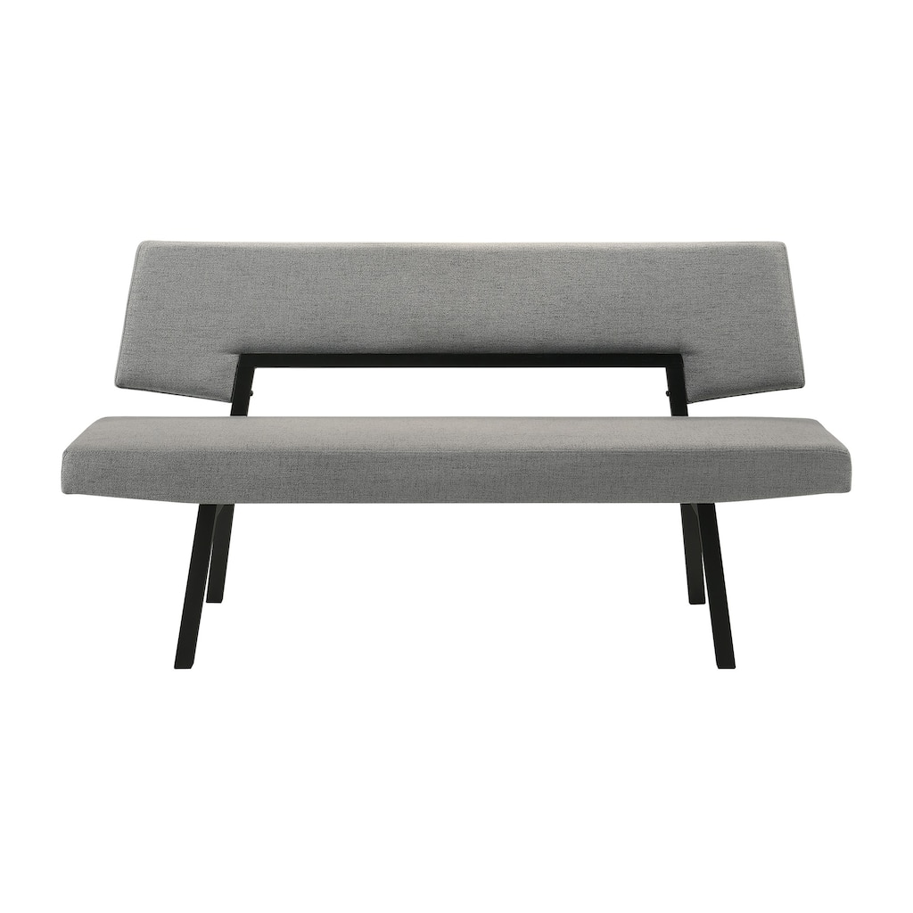 Yumi 63 Inch Dining Bench, Seat and Back with Charcoal Gray Fabric, Black