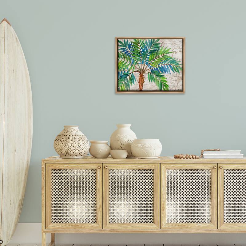 Stupell Aqueous Palm Tree Framed Floater Canvas Wall Art Design By Paul Brent