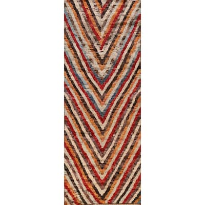 Chevron Style Moroccan Oriental Runner Rug Handmade Wool Carpet - 2'11" x 9'6"