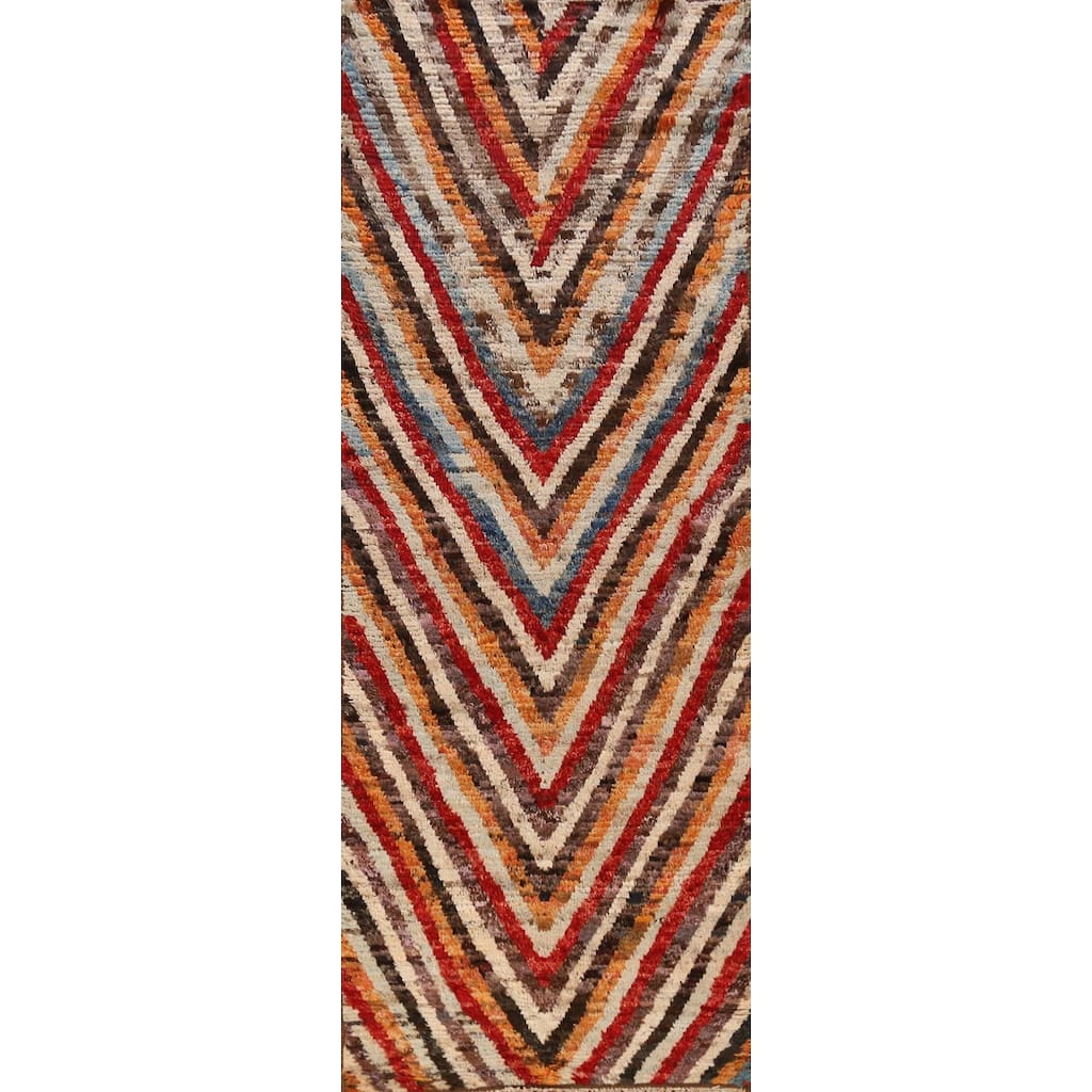 Chevron Style Moroccan Oriental Runner Rug Handmade Wool Carpet - 2'11" x 9'6"