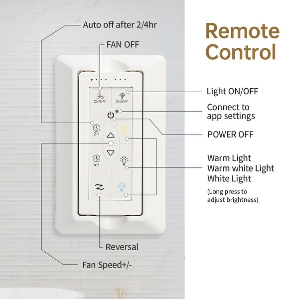76 Inch Large Ceiling Fan with 18W Dimmable LED Light, 8
