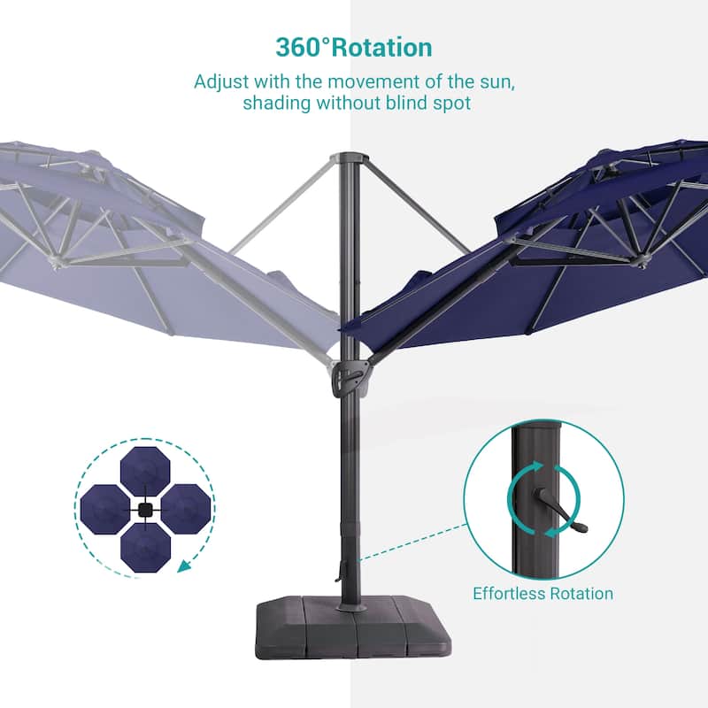 BONOSUKI 11Ft Double Top Aluminum Cantilever Patio Umbrella with Base for Patio Deck Garden, Red